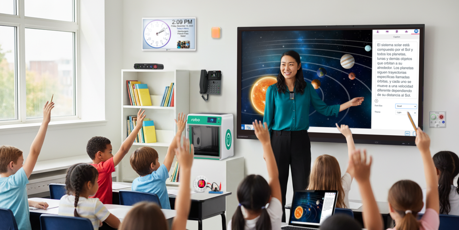 Teacher presenting to students in a connected classroom
